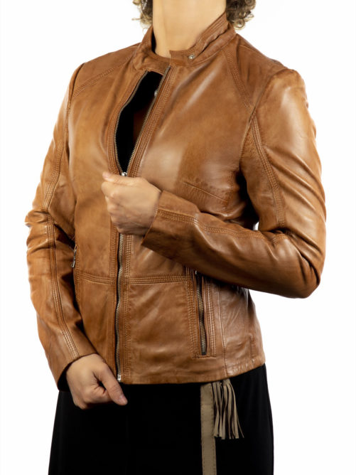 Chaqueta de piel lisa entallada MAIKA