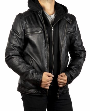 Chaqueta de piel con capucha DRINK