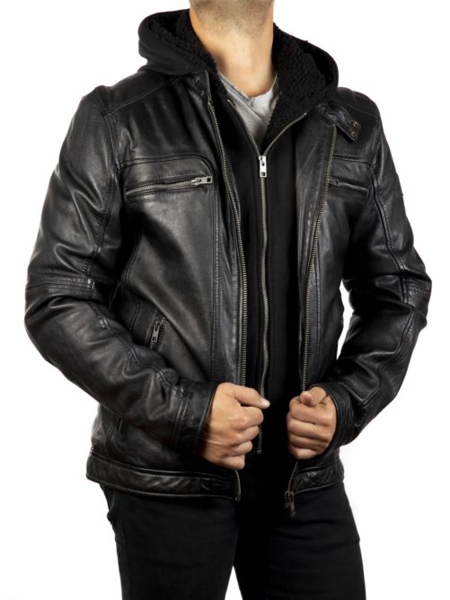 Chaqueta de piel con capucha DRINK