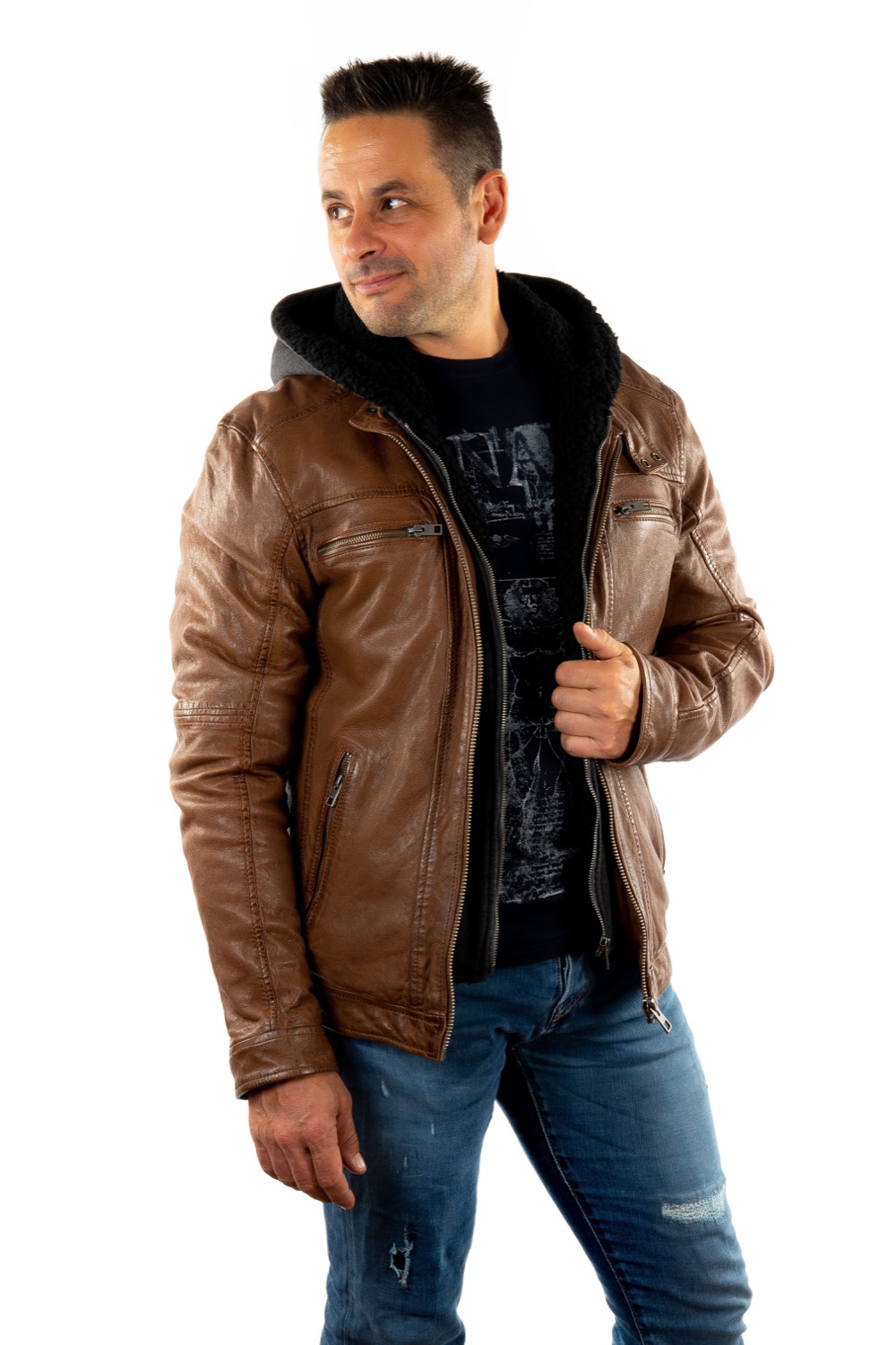 Marrón Outfit Hombre Chamarra De Piel Chaqueta Cuero Hombre
