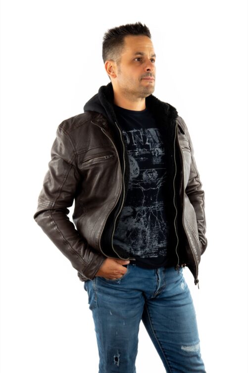 Chaqueta de piel con capucha DRINK - Imagen 10