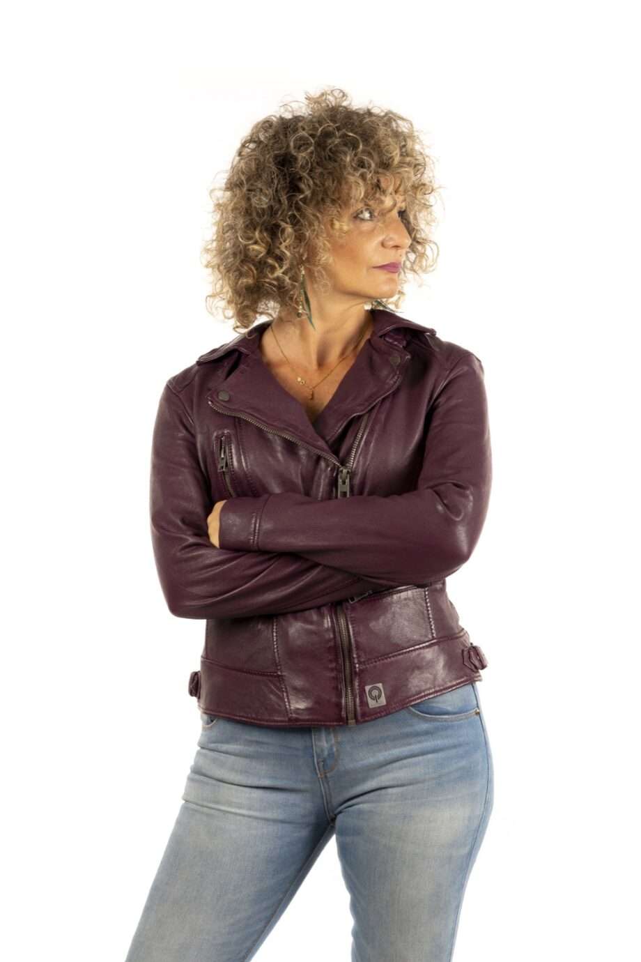 Chaqueta de Cuero Cruzada de Efecto Gastado VIDEO