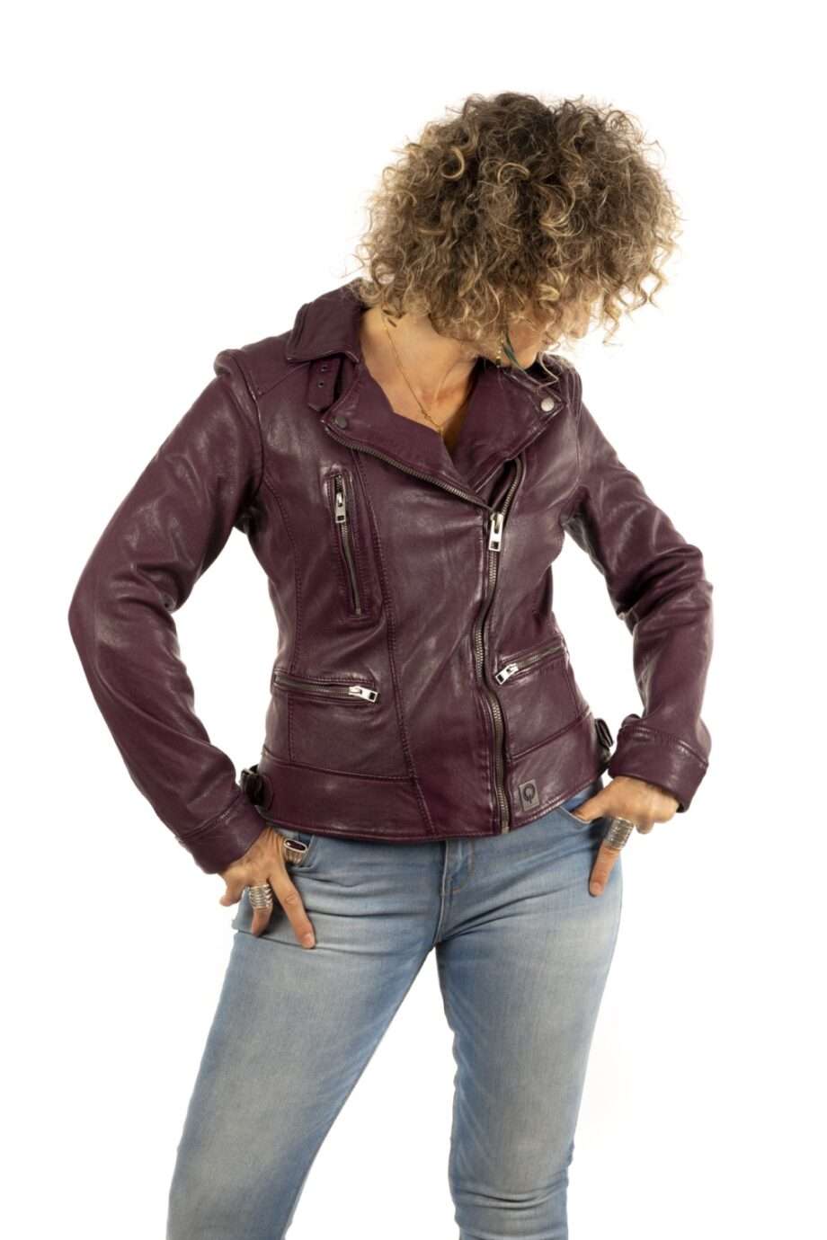 Chaqueta de Cuero Cruzada de Efecto Gastado VIDEO