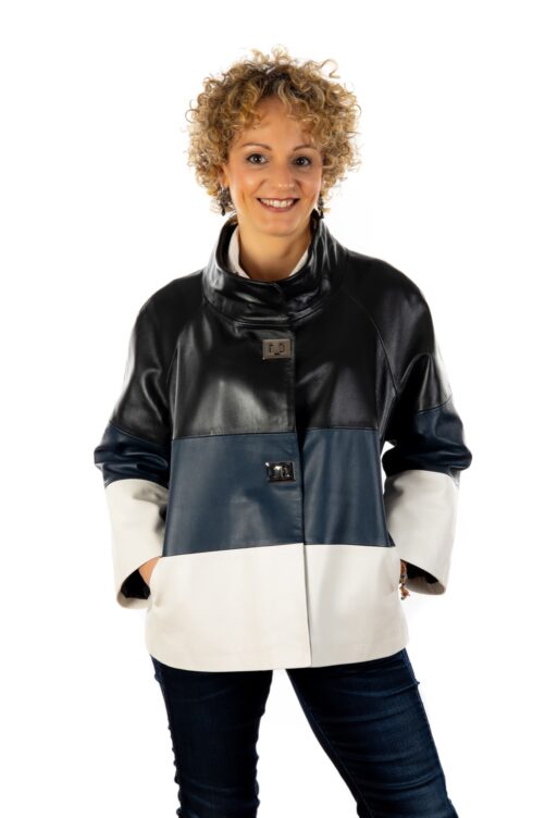 Dreifarbige Jacke aus Nappaleder, VICTORIA