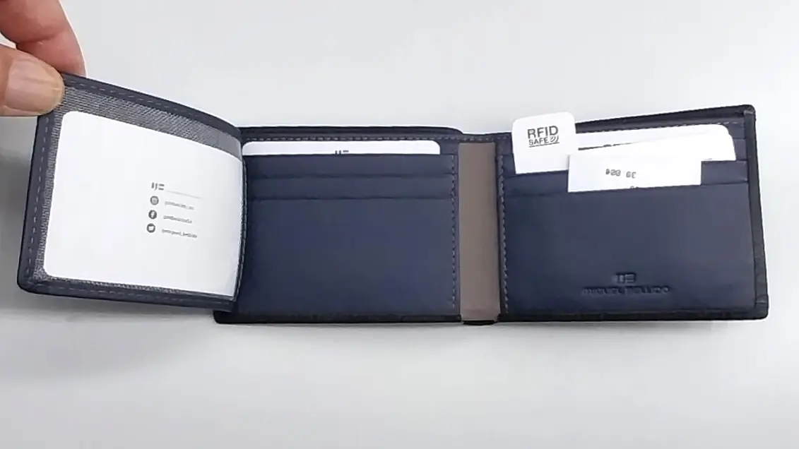 Billetera de piel vacuna para hombre con interior multicolor