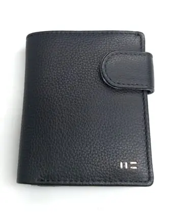 Billetera de piel vacuna para hombre con broche de seguridad