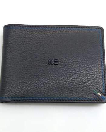 Billetera de piel vacuna para hombre con detalles azules