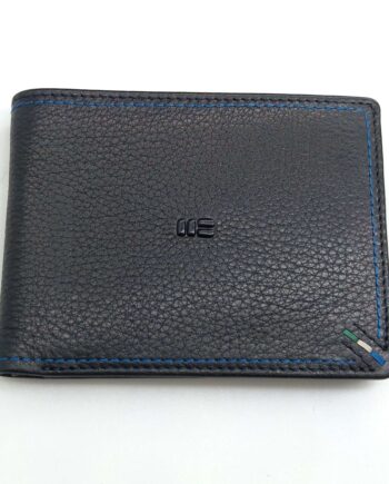 Billetera de piel vacuna para hombre con detalles azules
