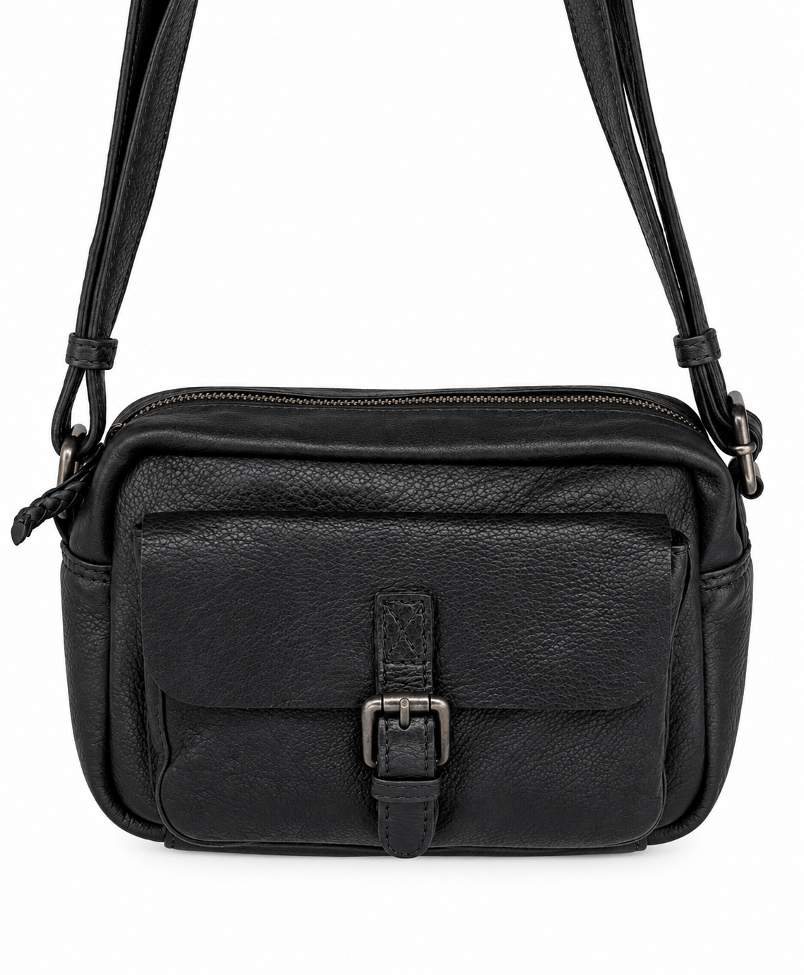 Bolso bandolera de piel vacuna marrón con bolsillo exterior